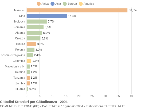 Grafico cittadinanza stranieri - Brugine 2004