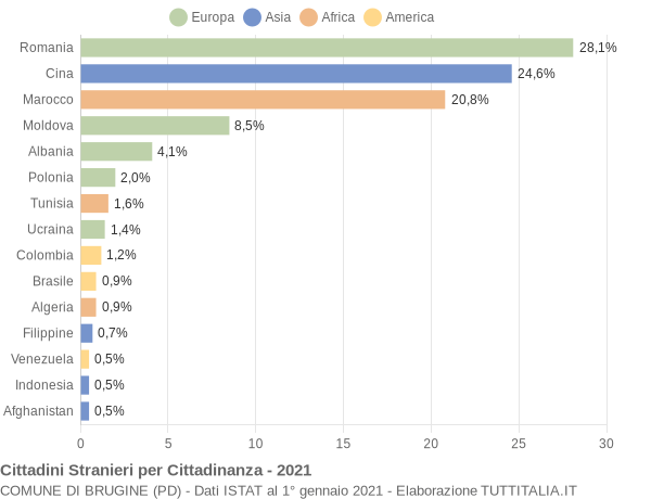 Grafico cittadinanza stranieri - Brugine 2021