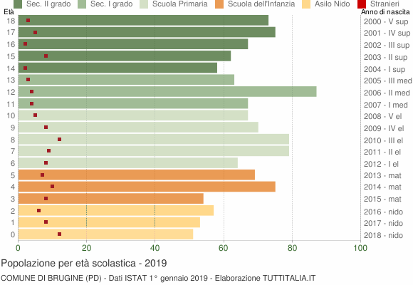 Grafico Popolazione in età scolastica - Brugine 2019