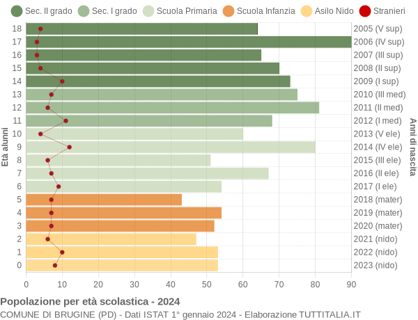 Grafico Popolazione in età scolastica - Brugine 2024