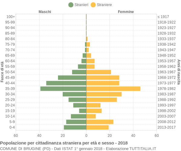 Grafico cittadini stranieri - Brugine 2018