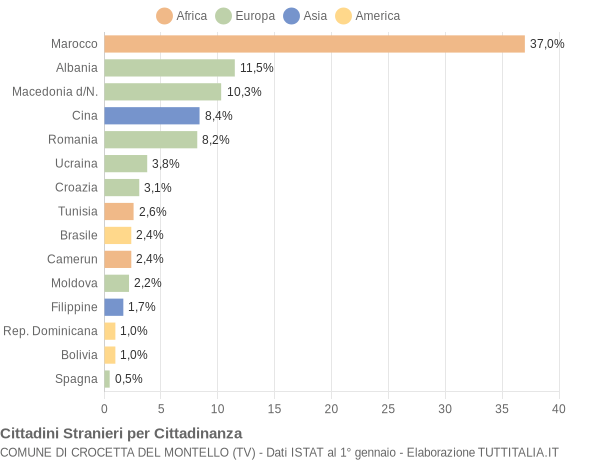 Grafico cittadinanza stranieri - Crocetta del Montello 2005