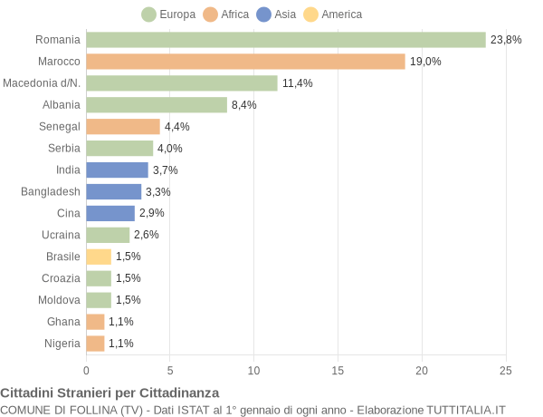 Grafico cittadinanza stranieri - Follina 2021