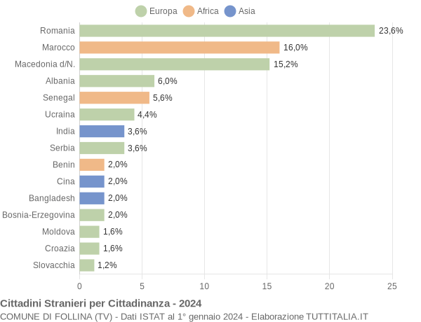 Grafico cittadinanza stranieri - Follina 2024