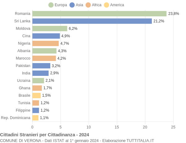 Grafico cittadinanza stranieri - Verona 2024