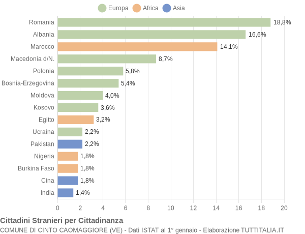 Grafico cittadinanza stranieri - Cinto Caomaggiore 2020