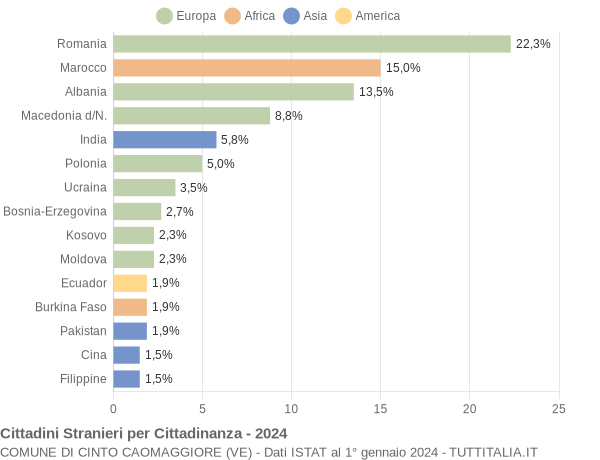 Grafico cittadinanza stranieri - Cinto Caomaggiore 2024