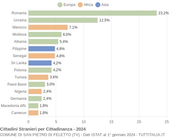 Grafico cittadinanza stranieri - San Pietro di Feletto 2024