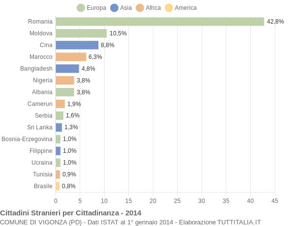 Grafico cittadinanza stranieri - Vigonza 2014