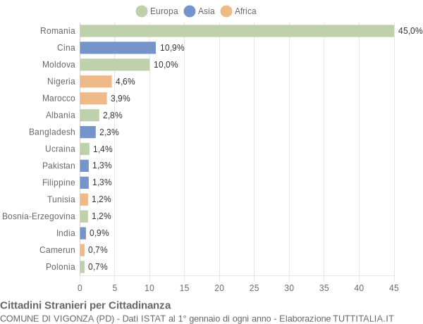 Grafico cittadinanza stranieri - Vigonza 2022