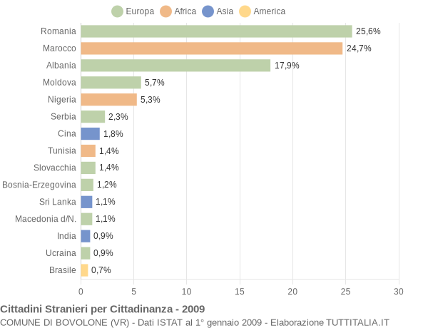 Grafico cittadinanza stranieri - Bovolone 2009