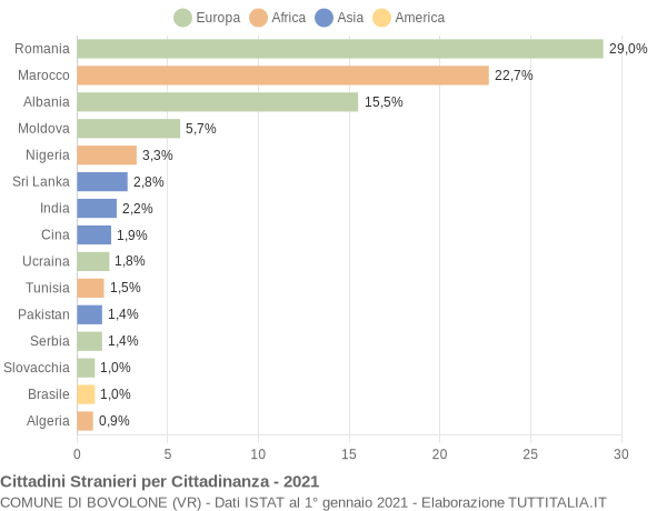 Grafico cittadinanza stranieri - Bovolone 2021