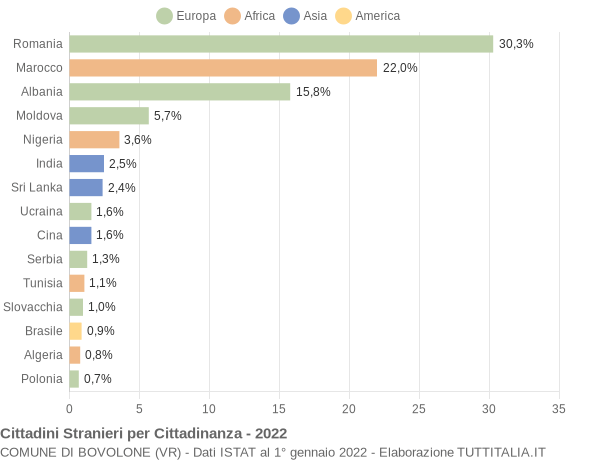 Grafico cittadinanza stranieri - Bovolone 2022