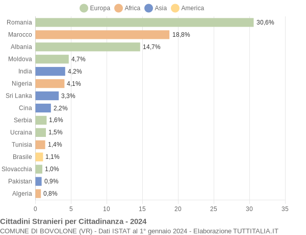 Grafico cittadinanza stranieri - Bovolone 2024