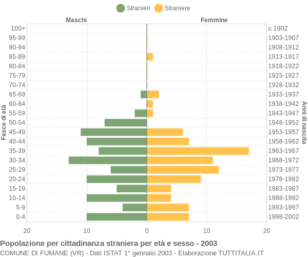 Grafico cittadini stranieri - Fumane 2003