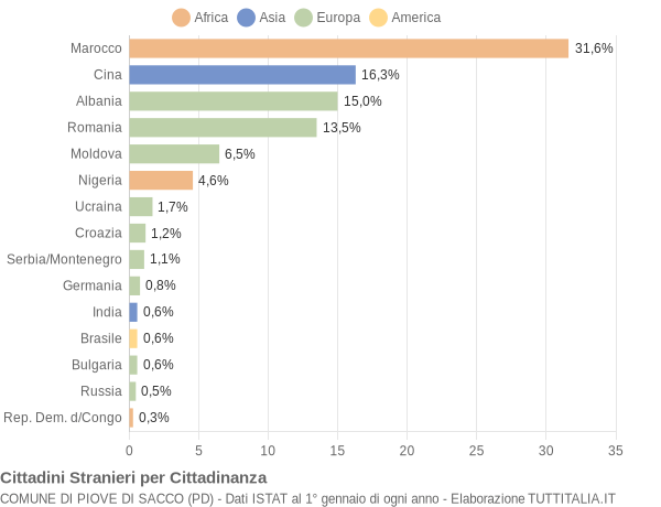 Grafico cittadinanza stranieri - Piove di Sacco 2006