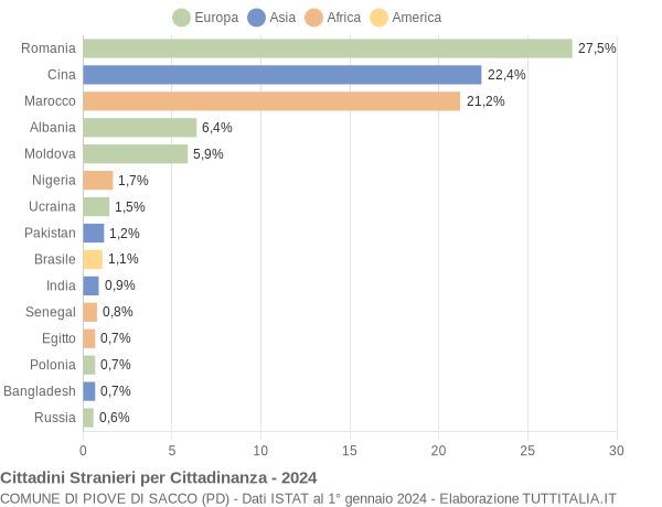 Grafico cittadinanza stranieri - Piove di Sacco 2024