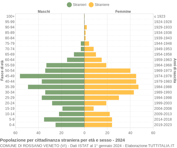 Grafico cittadini stranieri - Rossano Veneto 2024