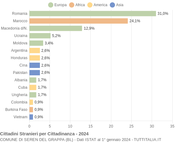 Grafico cittadinanza stranieri - Seren del Grappa 2024