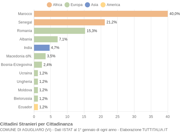 Grafico cittadinanza stranieri - Agugliaro 2008