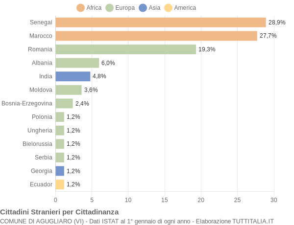 Grafico cittadinanza stranieri - Agugliaro 2011