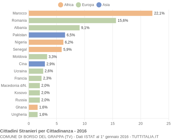 Grafico cittadinanza stranieri - Borso del Grappa 2016