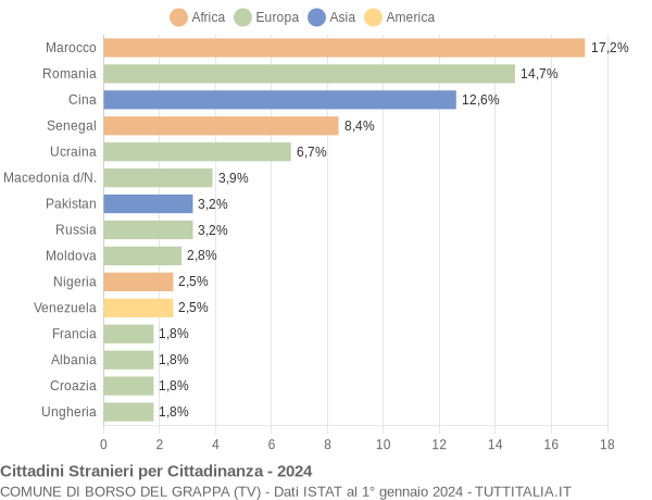 Grafico cittadinanza stranieri - Borso del Grappa 2024