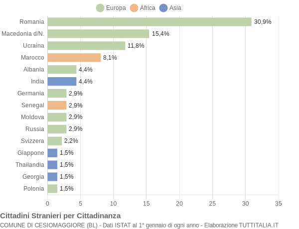 Grafico cittadinanza stranieri - Cesiomaggiore 2020