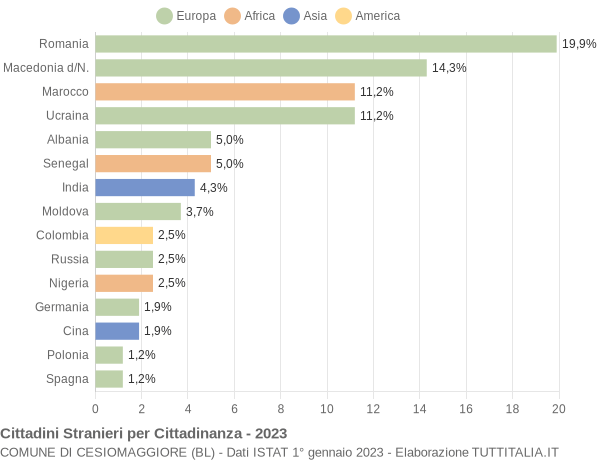 Grafico cittadinanza stranieri - Cesiomaggiore 2023