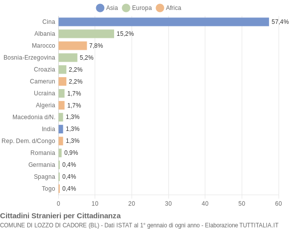 Grafico cittadinanza stranieri - Lozzo di Cadore 2005