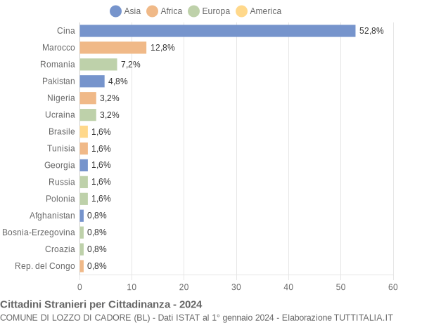 Grafico cittadinanza stranieri - Lozzo di Cadore 2024