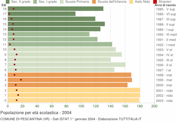 Grafico Popolazione in età scolastica - Pescantina 2004