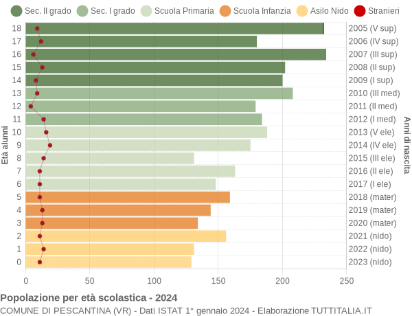 Grafico Popolazione in età scolastica - Pescantina 2024