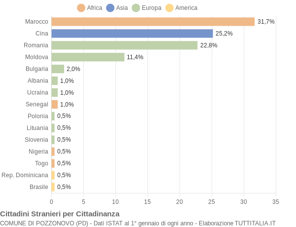 Grafico cittadinanza stranieri - Pozzonovo 2021