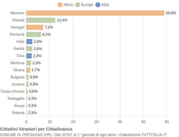 Grafico cittadinanza stranieri - Pressana 2013