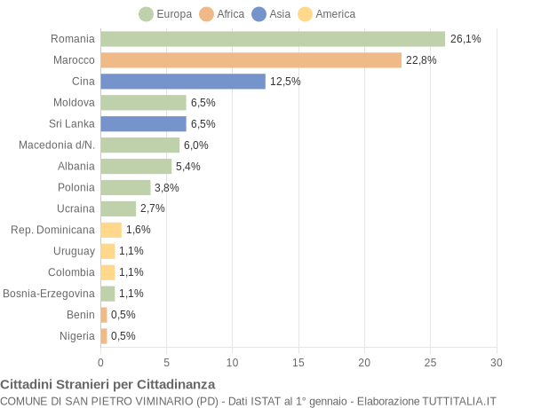 Grafico cittadinanza stranieri - San Pietro Viminario 2013