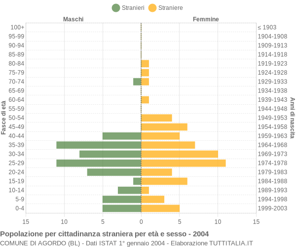 Grafico cittadini stranieri - Agordo 2004