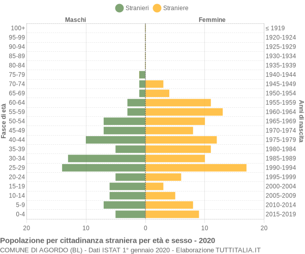 Grafico cittadini stranieri - Agordo 2020