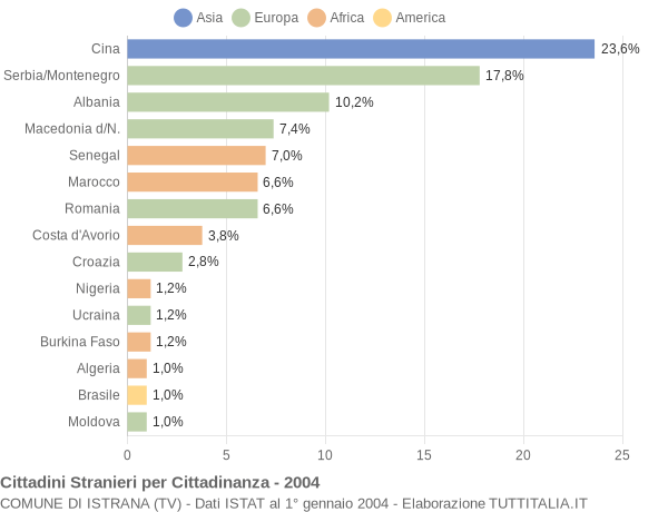 Grafico cittadinanza stranieri - Istrana 2004