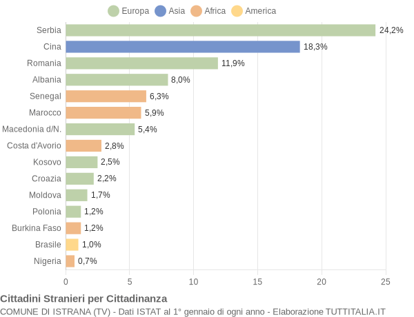 Grafico cittadinanza stranieri - Istrana 2010