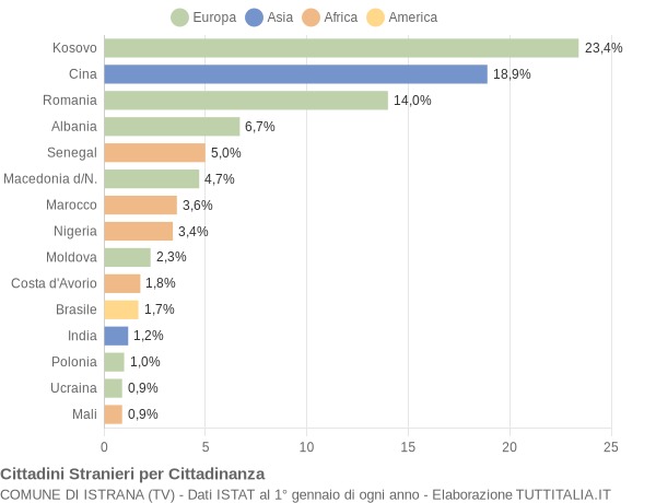 Grafico cittadinanza stranieri - Istrana 2019