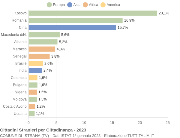 Grafico cittadinanza stranieri - Istrana 2023