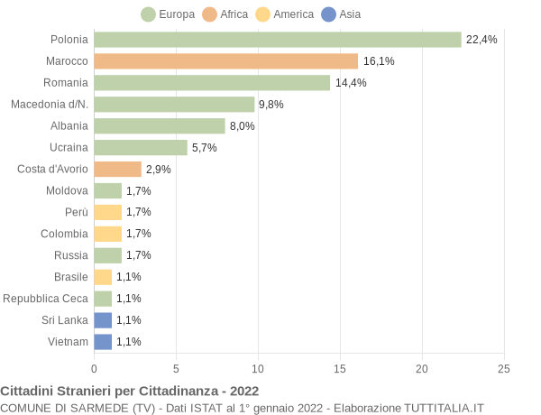 Grafico cittadinanza stranieri - Sarmede 2022