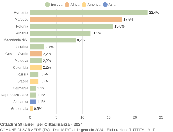 Grafico cittadinanza stranieri - Sarmede 2024