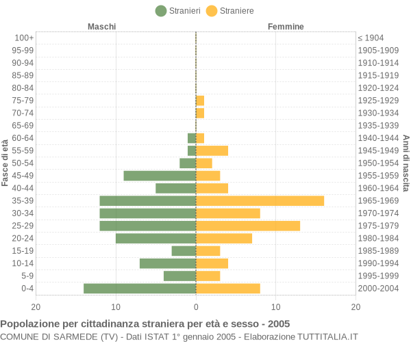 Grafico cittadini stranieri - Sarmede 2005