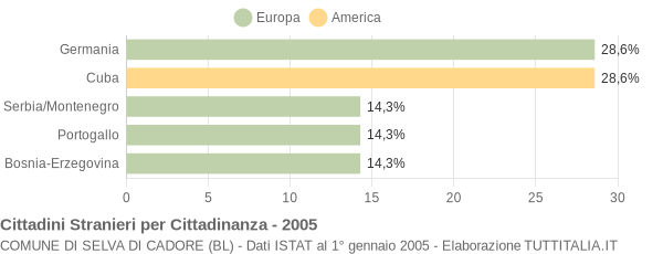 Grafico cittadinanza stranieri - Selva di Cadore 2005