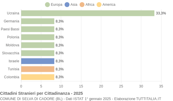 Grafico cittadinanza stranieri - Selva di Cadore 2025