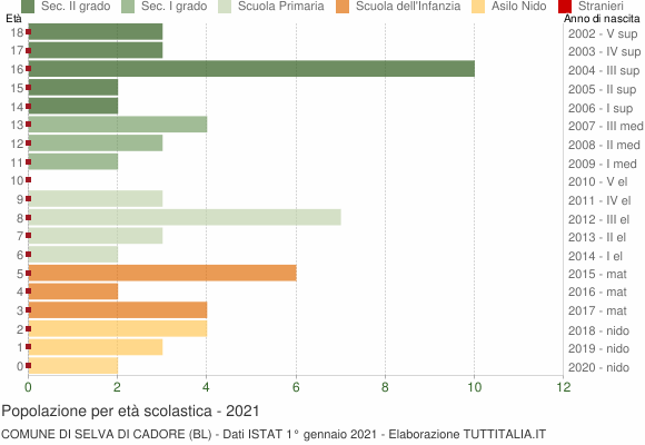 Grafico Popolazione in età scolastica - Selva di Cadore 2021