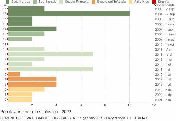 Grafico Popolazione in età scolastica - Selva di Cadore 2022