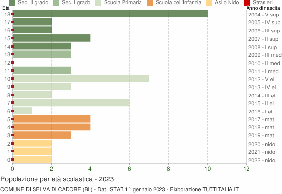Grafico Popolazione in età scolastica - Selva di Cadore 2023